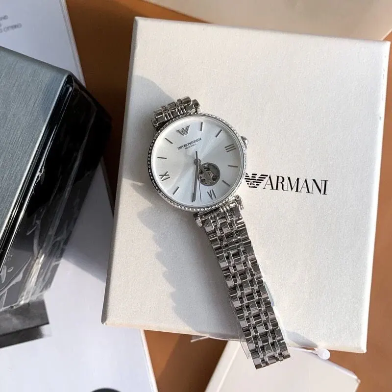 Emporio Armani Crystal Silver Dial Automatic Ladies Watch- AR60022